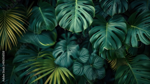 Green Foliage Against Dark Backdrop - Nature's Summer Forest Plant Concept © hisilly