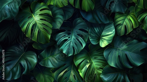 Green Foliage Against Dark Backdrop - Nature's Summer Forest Plant Concept