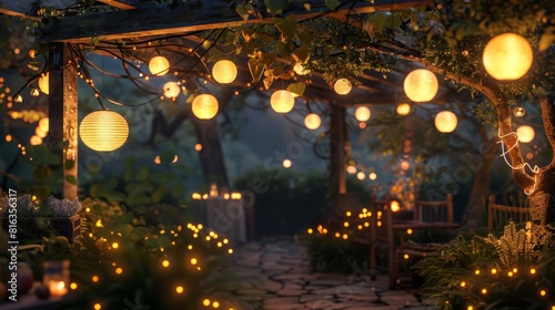 Enchanted garden lights at twilight