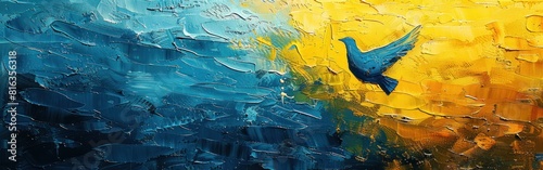 Ukrainian Flag Abstract with Peace Dove Symbols: Painted Texture in the Colors of Ukraine photo