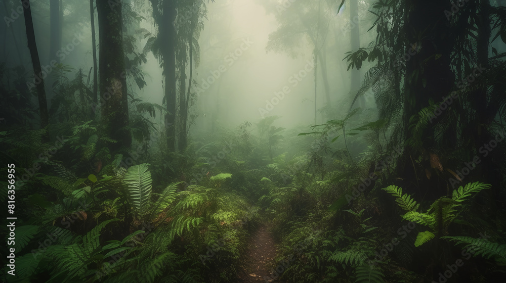 misty forest in the morning generative ai