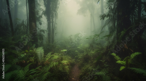 misty forest in the morning generative ai