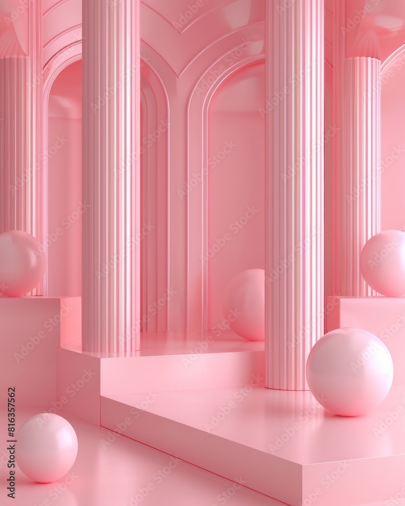 Pink abstract composition with balls, steps Pink abstract composition with balls, steps
