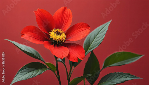 Close-up red flower with minimalistic red background