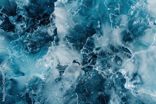 Textured background of blue ice on smooth surface of frozen lake water in winter in vatnajokull national park - generative ai photo