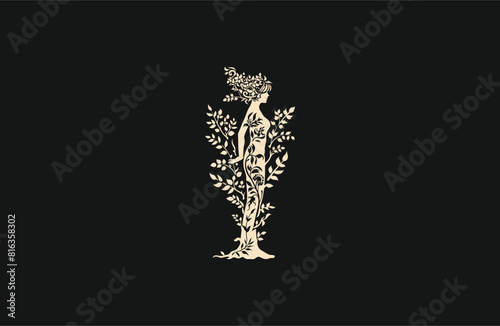 Woman tree leaf logo icon design template vector illustration