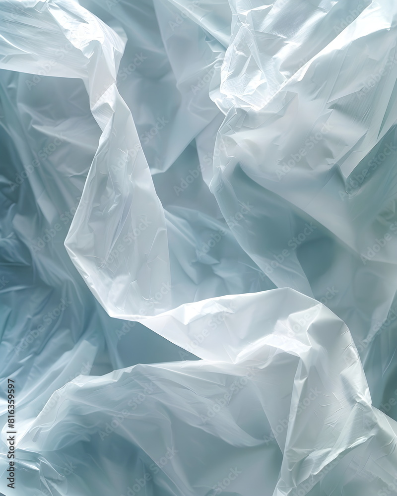 Close-up of an empty plastic bag. Texture of crumpled white plastic bag, crumpled wrapping paper. Full frame abstract background made of crumpled white plastic film, in cool shades Close-up of an empty plastic bag. Texture of crumpled white plastic bag, crumpled wrapping paper. Full frame abstract background made of crumpled white plastic film, in cool shades