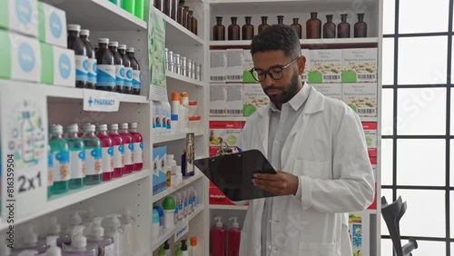 Wallpaper Mural African pharmacist man in lab coat examining medication in a modern drugstore Torontodigital.ca