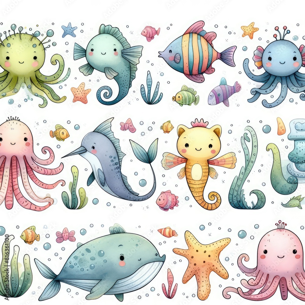 Cartoon Sea Animals: Child-Friendly Cartoon Sea Animals: Child-Friendly