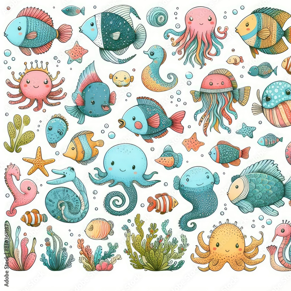 Cartoon Sea Animals: Child-Friendly Cartoon Sea Animals: Child-Friendly