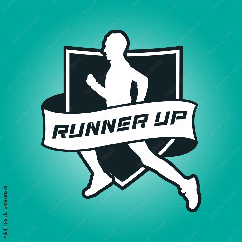 Runner shield with ribbon logo vector graphic illustration on background Runner shield with ribbon logo vector graphic illustration on background