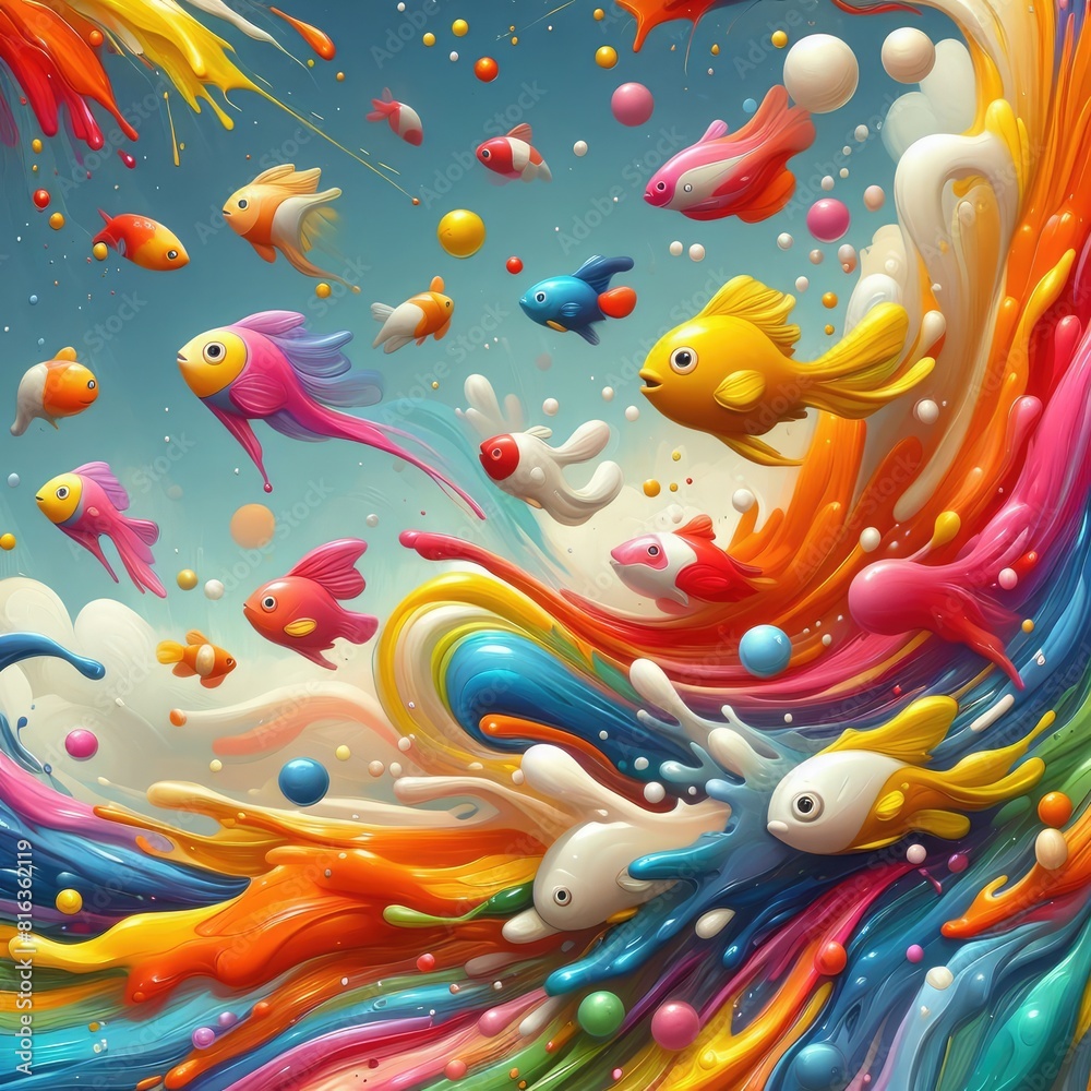 Cute Fish: Child-Friendly Oil Painted Background