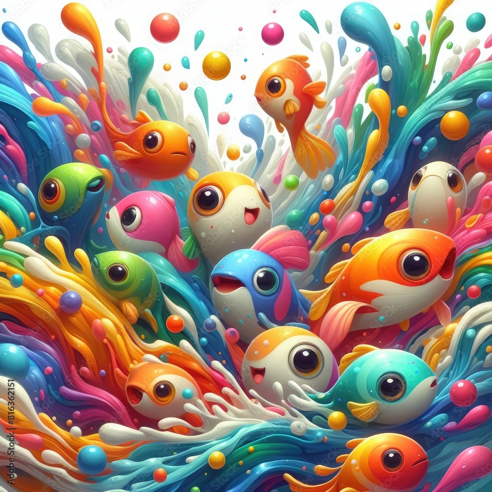 Cute Fish: Child-Friendly Oil Painted Background Cute Fish: Child-Friendly Oil Painted Background