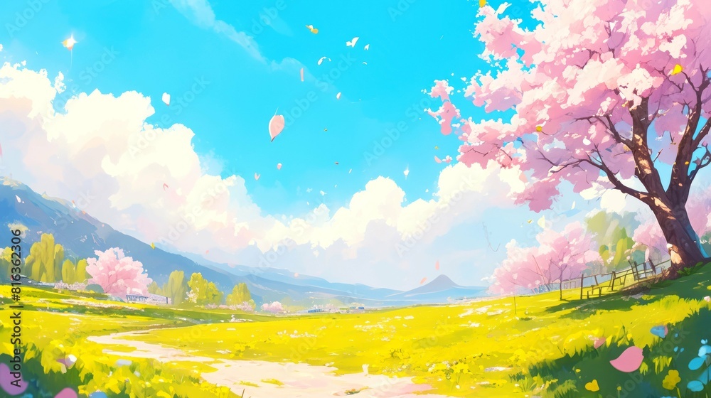 illustration art style anime of spring, autumn, summer, winter, background