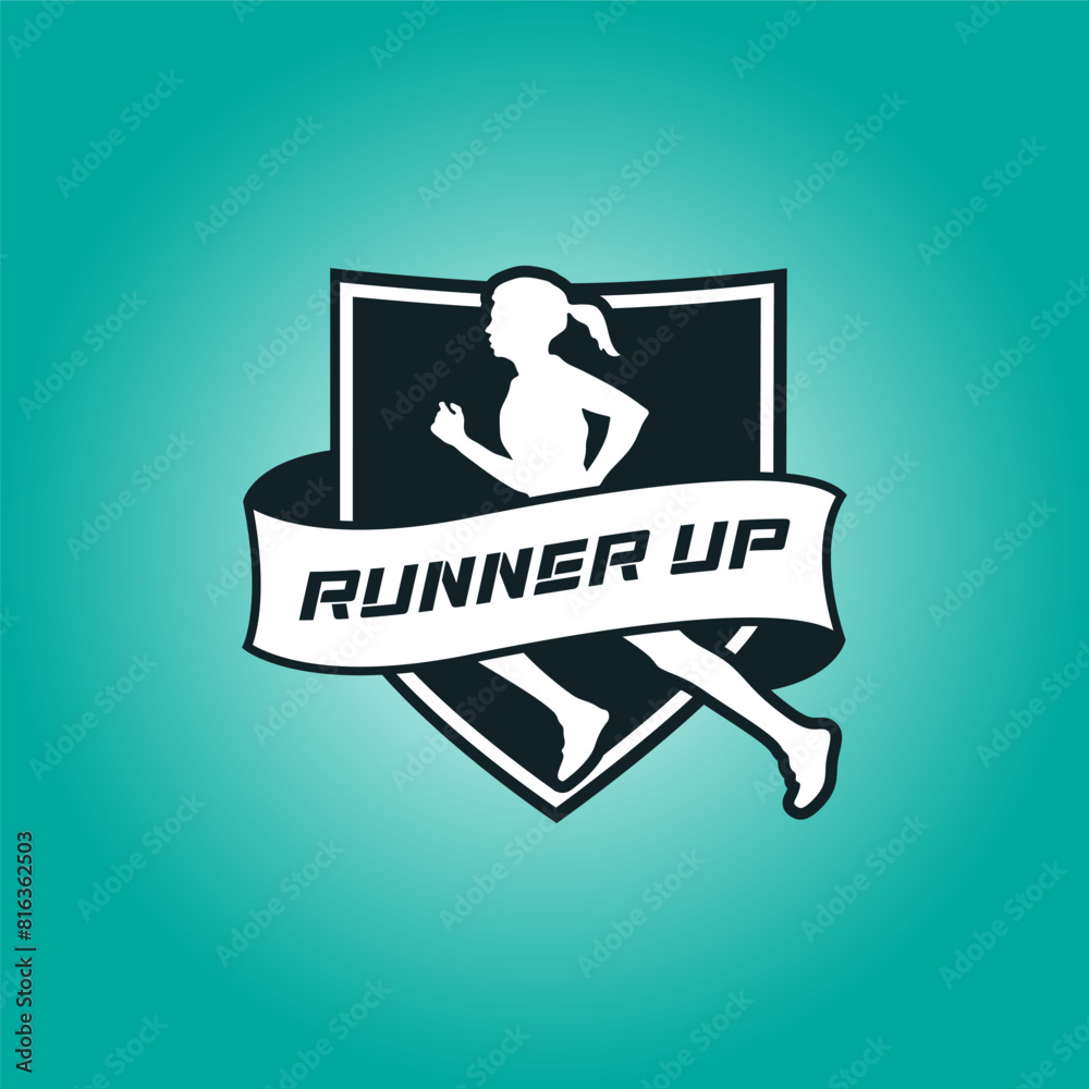 Runner shield with ribbon logo vector graphic illustration on background Runner shield with ribbon logo vector graphic illustration on background