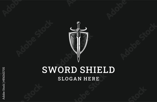 Sword shield logo icon design template vector illustration