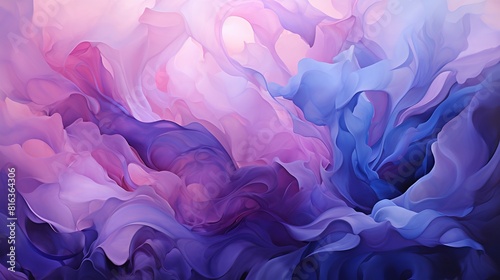 This painting of a purple and pink flower with smoke billowing out is a surreal and otherworldly work of art. The vibrant colors and swirling smoke create a sense of mystery and intrigue photo