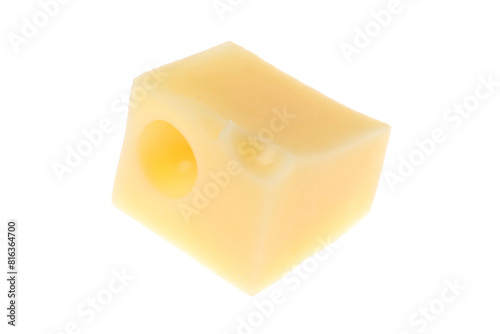 Cube of delicious cheese isolated on white