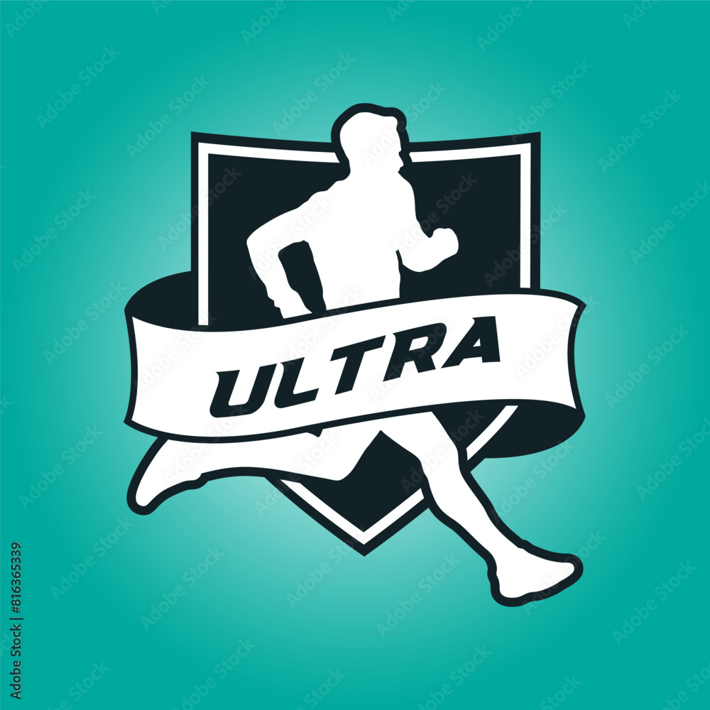 Runner shield with ribbon logo vector graphic illustration on background Runner shield with ribbon logo vector graphic illustration on background