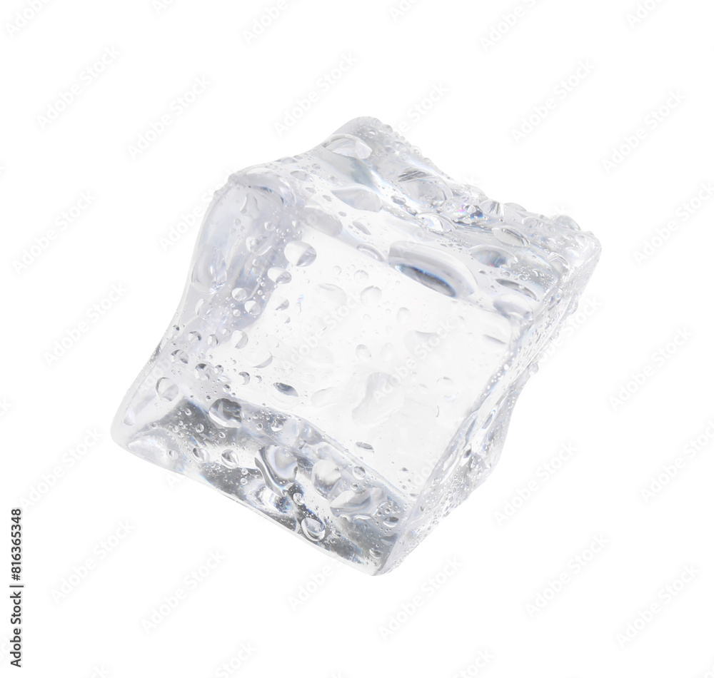 Obraz premium One crystal clear ice cube isolated on white