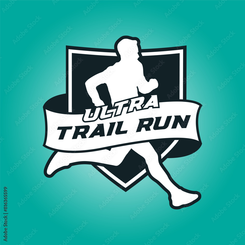 Runner shield with ribbon logo vector graphic illustration on background Runner shield with ribbon logo vector graphic illustration on background