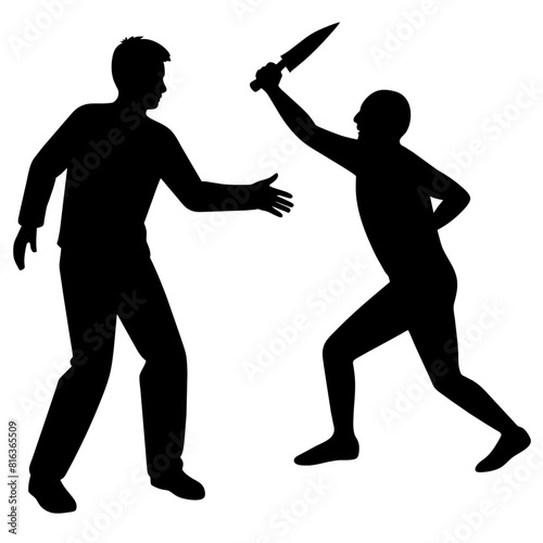a killer man holding a knife in hand attacking a victim man silhouette