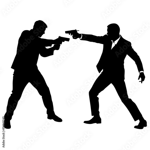 a man engaged in a street fight against an aggressor armed with a pistol vector silhouette black color