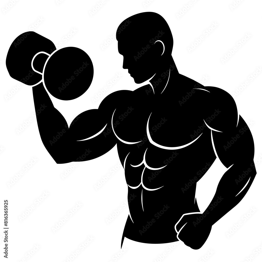 Fototapeta premium Bodybuilder Holding A Dumbbell Gym vector silhouette black color illustration (23)