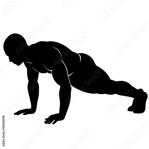 a man push up on the ground vector silhouette black color illustration