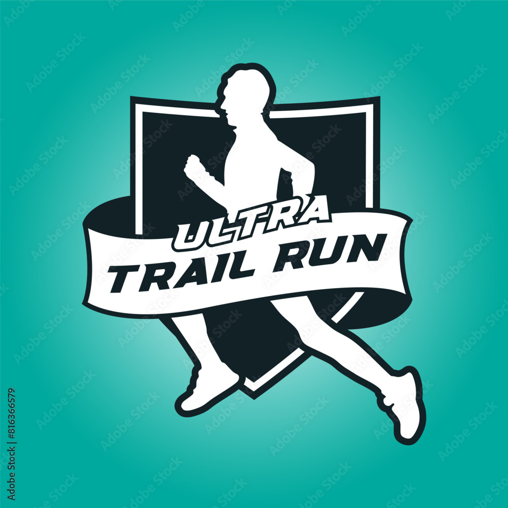 Naklejka premium Runner shield with ribbon logo vector graphic illustration on background