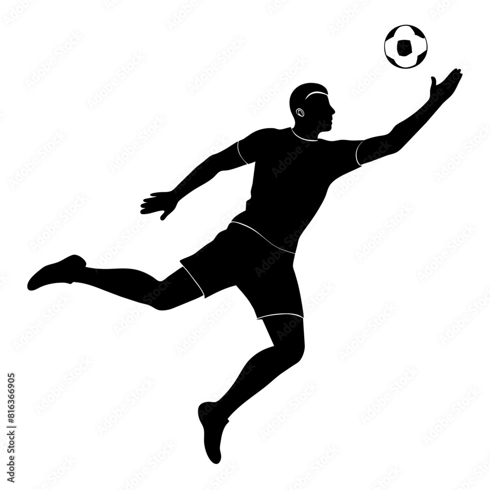 vector silhouette of a fit male soccer player goalkeeper catching a ball in mid-air vector silhouette of a fit male soccer player goalkeeper catching a ball in mid-air