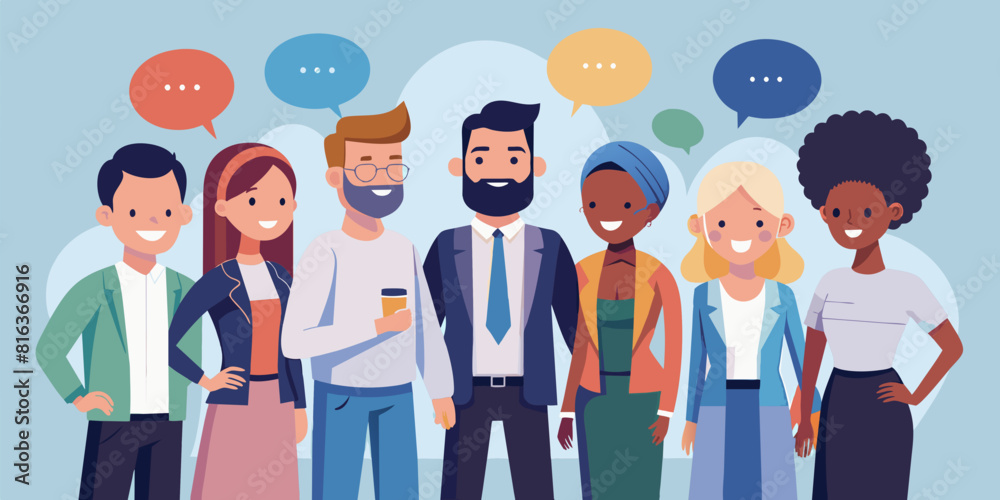 A vector illustration of a diverse business team standing together in unity, symbolizing teamwork and success A vector illustration of a diverse business team standing together in unity, symbolizing teamwork and success