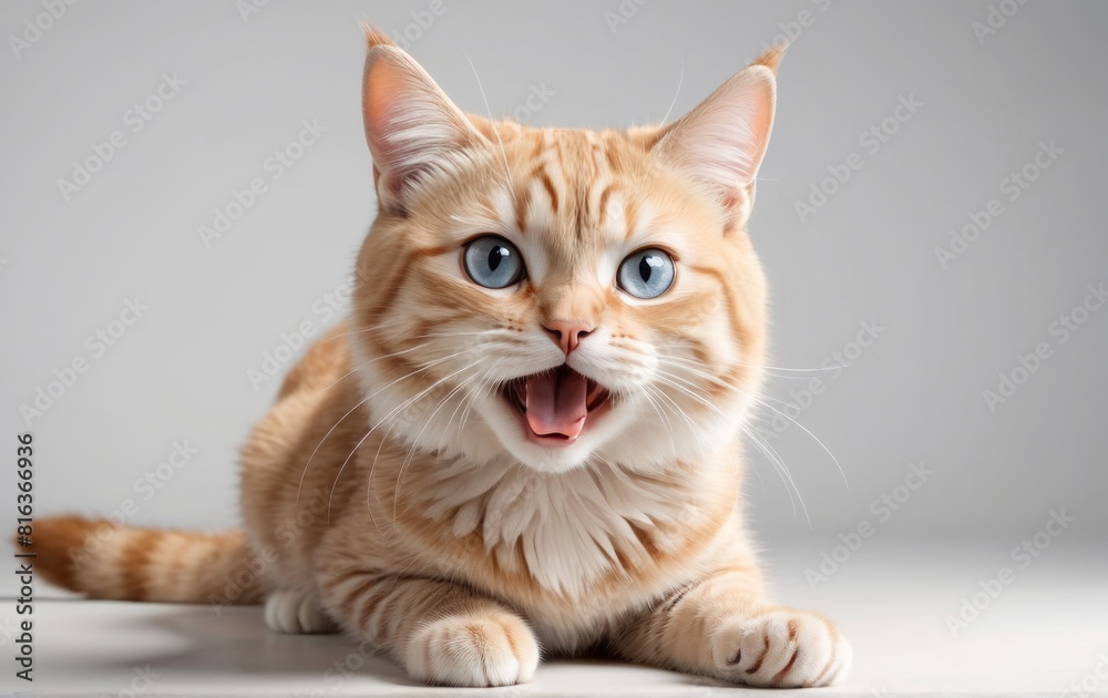 scottish beige cat licking his paw on white studio scottish beige cat licking his paw on white studio