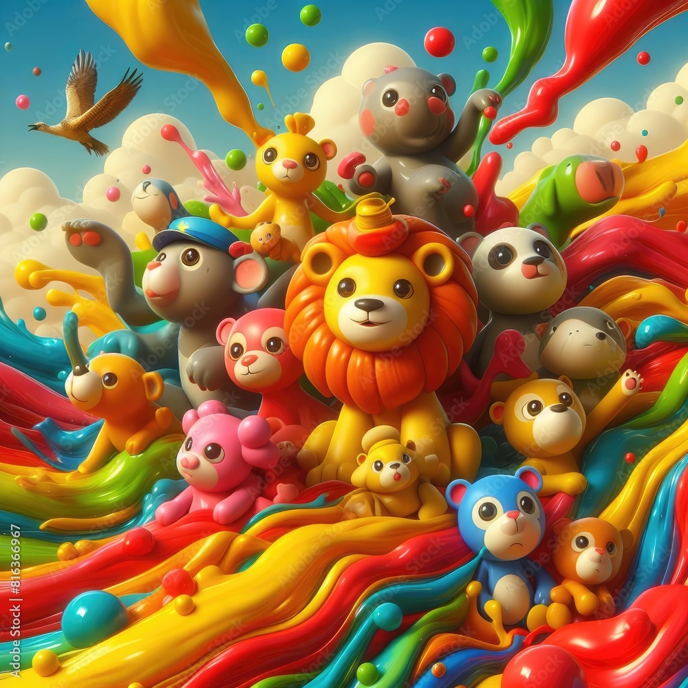 Zoo Wonders: Cute Oil Painted Animals Background Zoo Wonders: Cute Oil Painted Animals Background