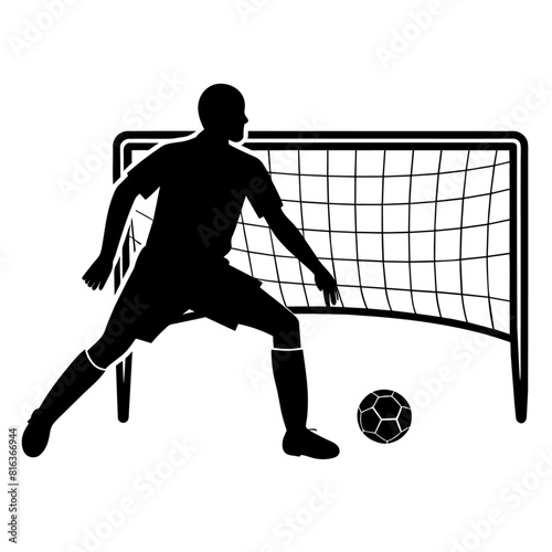 vector silhouette of a fit male soccer player goalkeeper catching a ball in mid-air