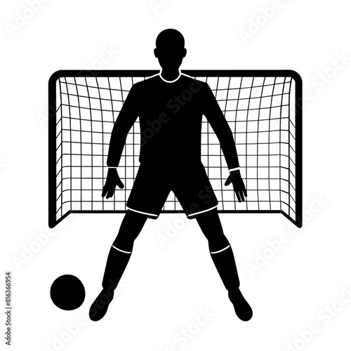 vector silhouette of a fit male soccer player goalkeeper catching a ball in mid-air
