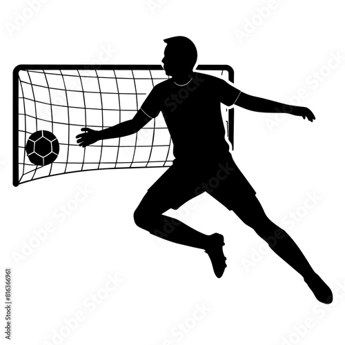 vector silhouette of a fit male soccer player goalkeeper catching a ball in mid-air