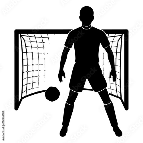 vector silhouette of a fit male soccer player goalkeeper catching a ball in mid-air