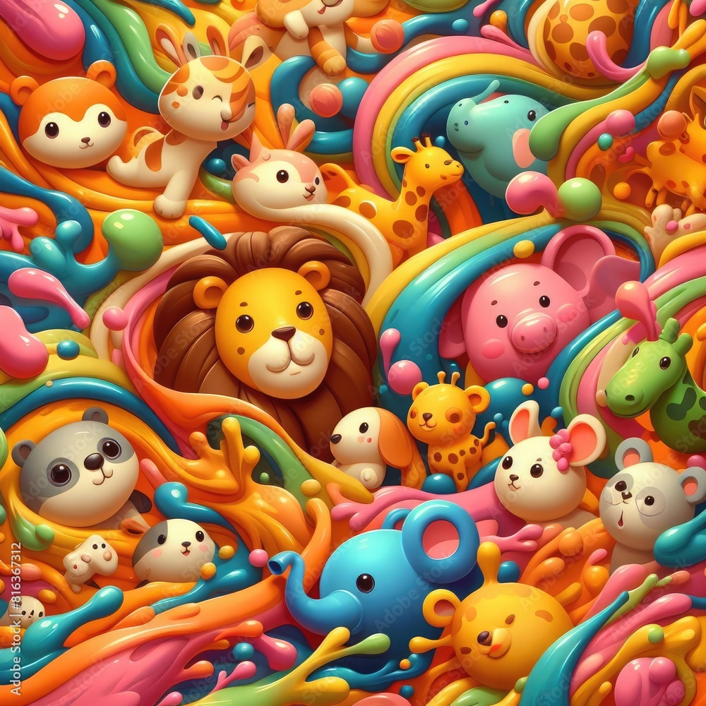 Zoo Wonders: Cute Oil Painted Animals Background Zoo Wonders: Cute Oil Painted Animals Background