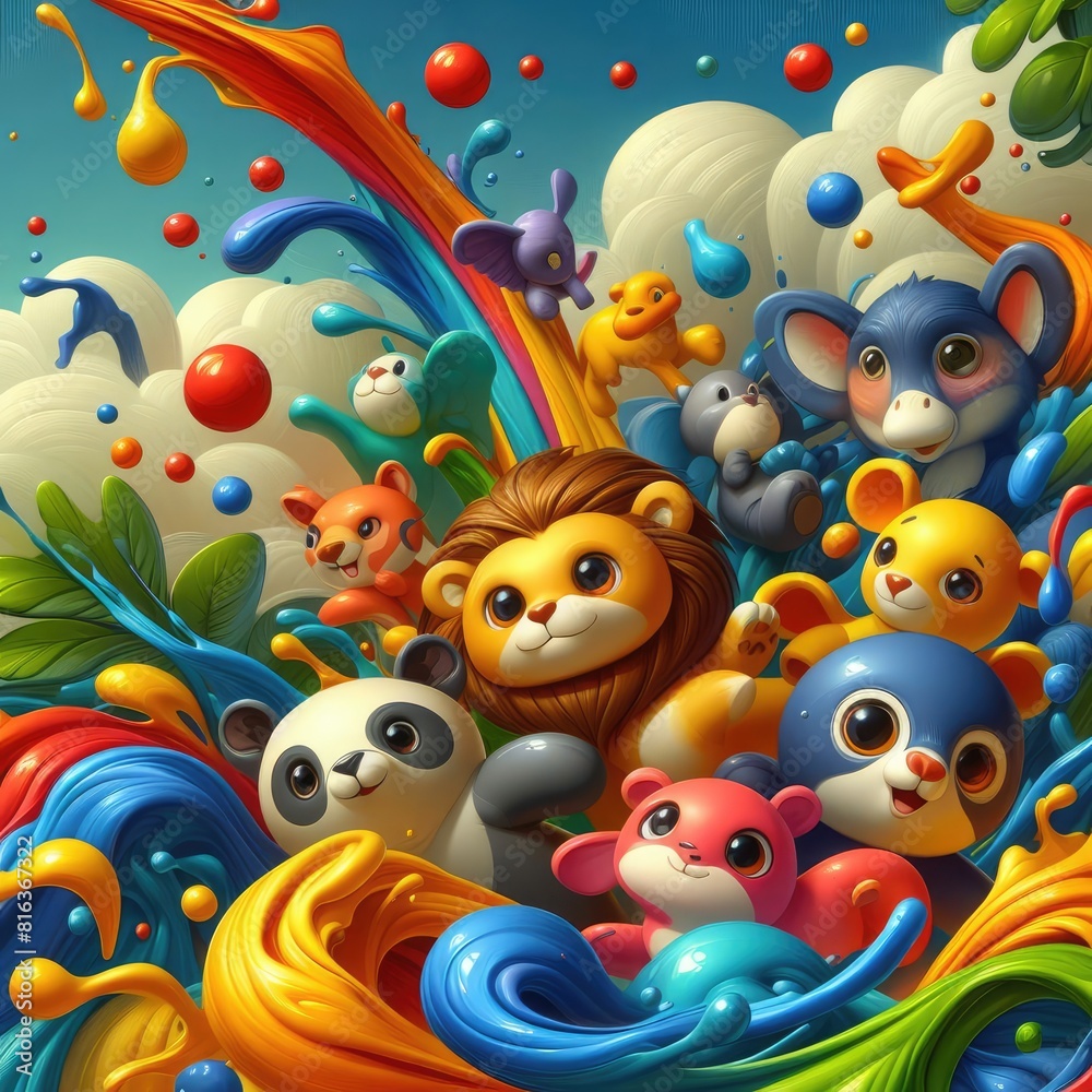 Zoo Wonders: Cute Oil Painted Animals Background Zoo Wonders: Cute Oil Painted Animals Background