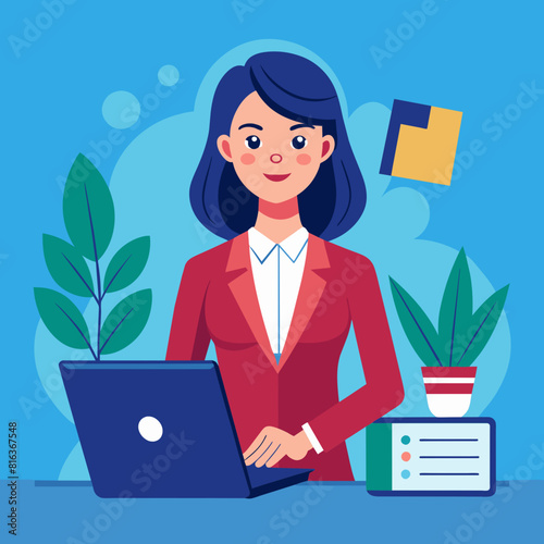 A businesswoman working on a laptop