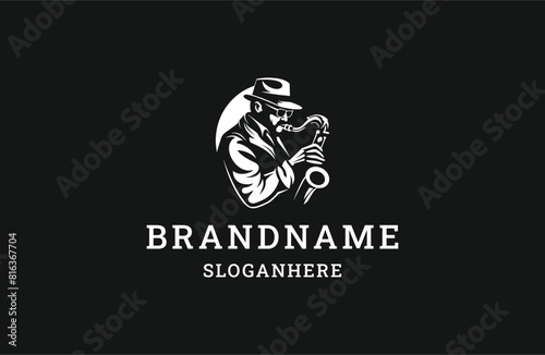 Man Saxophone logo template vector illustration design