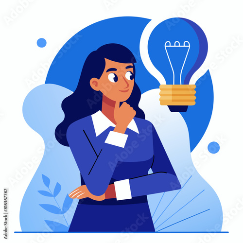 A business person gets a bright idea symbolized by a light bulb