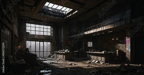 abandoned cyberpunk sci-fi dystopian library shop. lo-fi futuristic comic store market.