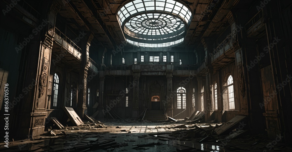 Obraz premium cyberpunk sci-fi dystopian abandoned bedroom in house interior. lo-fi futuristic ambience style and empty.