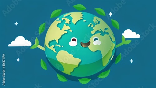 A cartoon illustration of a happy planet Earth surrounded by green arrows with the caption Join the movement towards a greener planet with