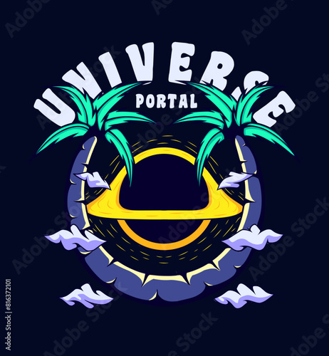 vector illustration universe portal tshirt printing, poster design, totebag, streetwear