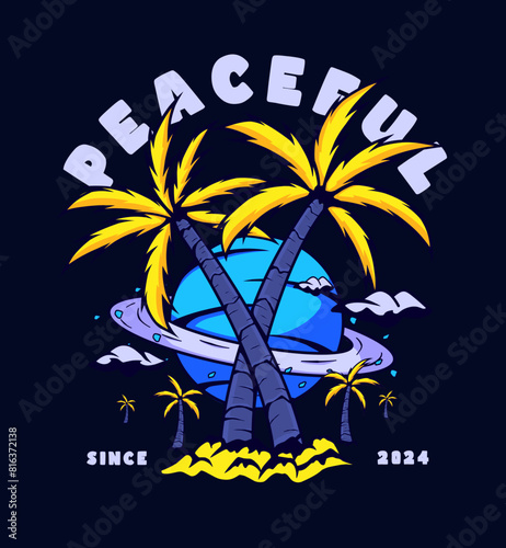 vector illustration peaceful tshirt printing, poster design, streetwear, totebag