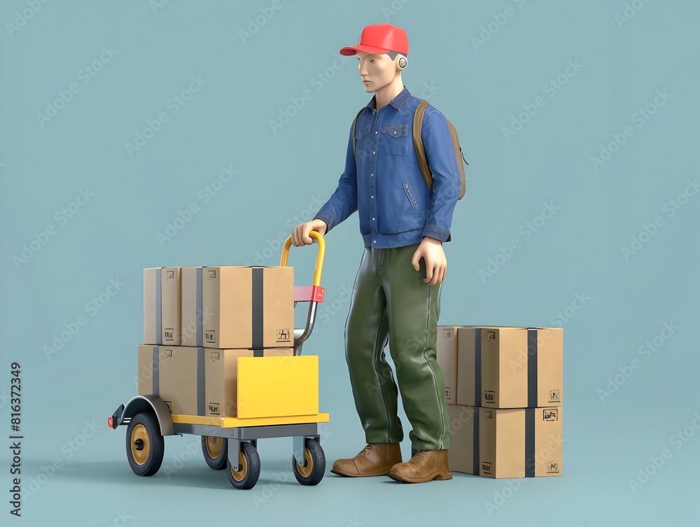 Hardworking Delivery Person Handling Heavy Packages with a Hand Truck Hardworking Delivery Person Handling Heavy Packages with a Hand Truck
