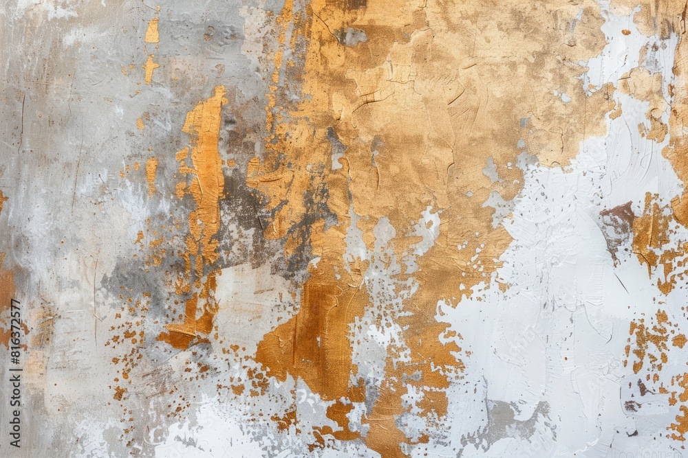 Art modern oil and acrylic smear blot canvas painting wall. Abstract texture gold, bronze, beige and white color stain brushstroke texture background - generative ai